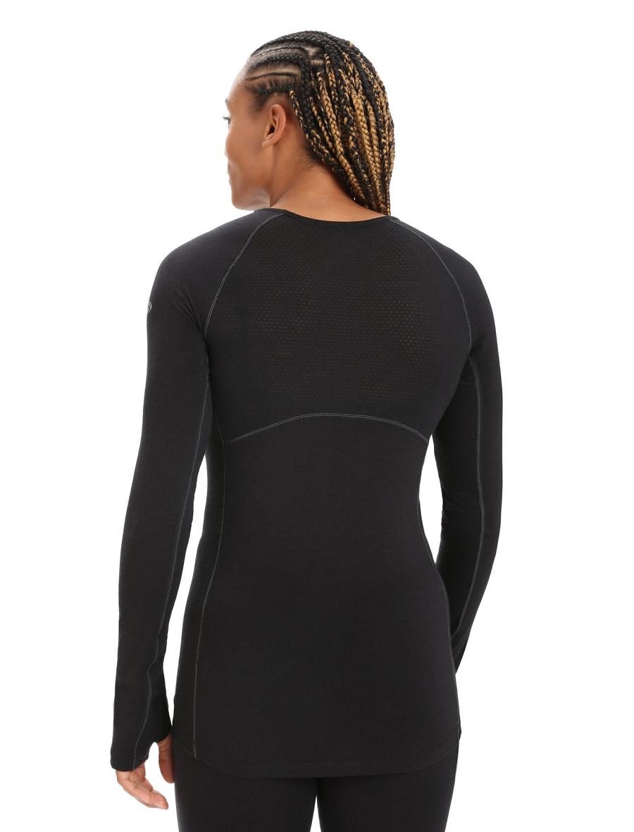 Black Icebreaker BodyfitZone™ Merino 200 Zone Thermal Long Sleeve Crewe Top Women's Base Layers | AU 1859PJJQ